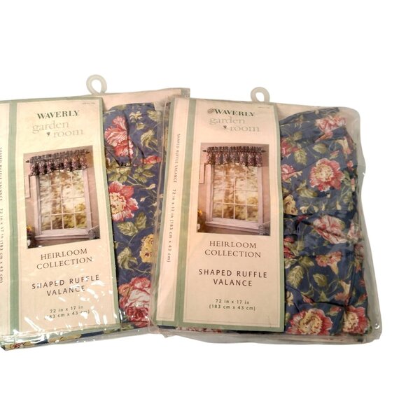 Waverly Garden Room Heirloom Collection Shaped Ruffle Valance Blue Floral Pair - Picture 1 of 15